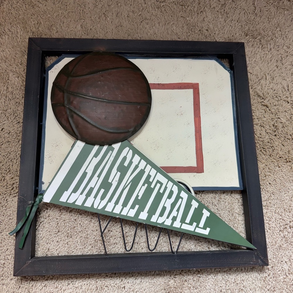 Basketball Wall Art with Green Pennant